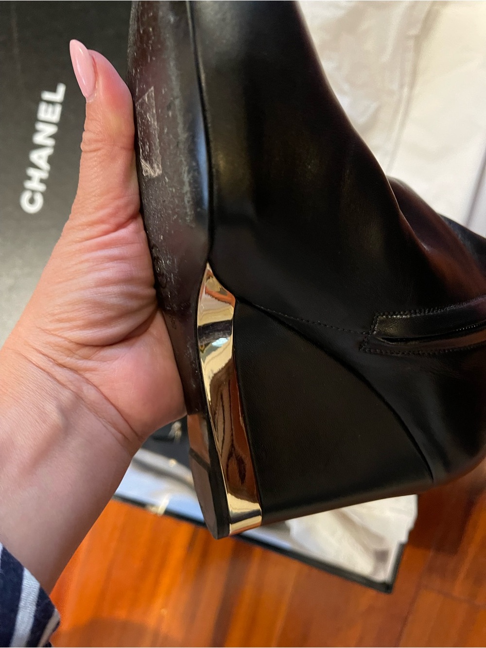 CHANEL Black Leather Tall Zipper Boots - Picture 4 of 10